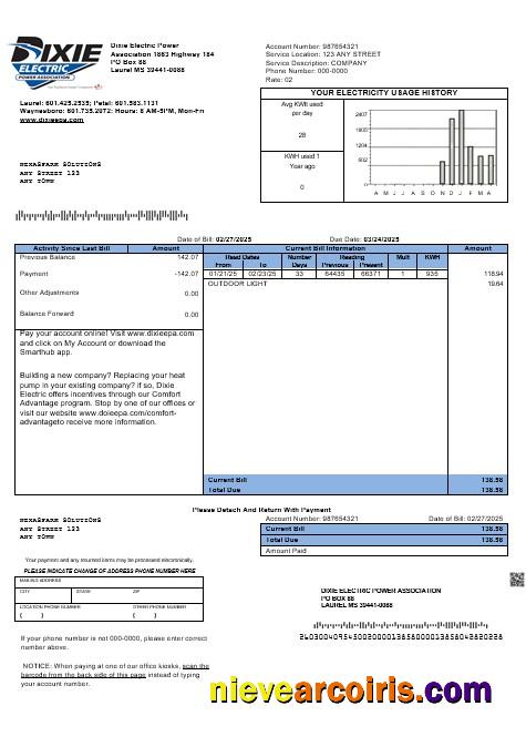 USA Mississippi Dixie Electric business utility bill